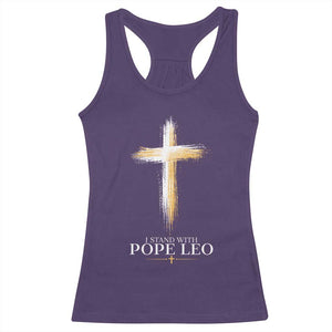 I Stand With Pope Leo Brushstroke Cross Racerback Tank Top Religious Christian Witness TS02 Purple Print Your Wear