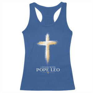 I Stand With Pope Leo Brushstroke Cross Racerback Tank Top Religious Christian Witness TS02 Royal Blue Print Your Wear