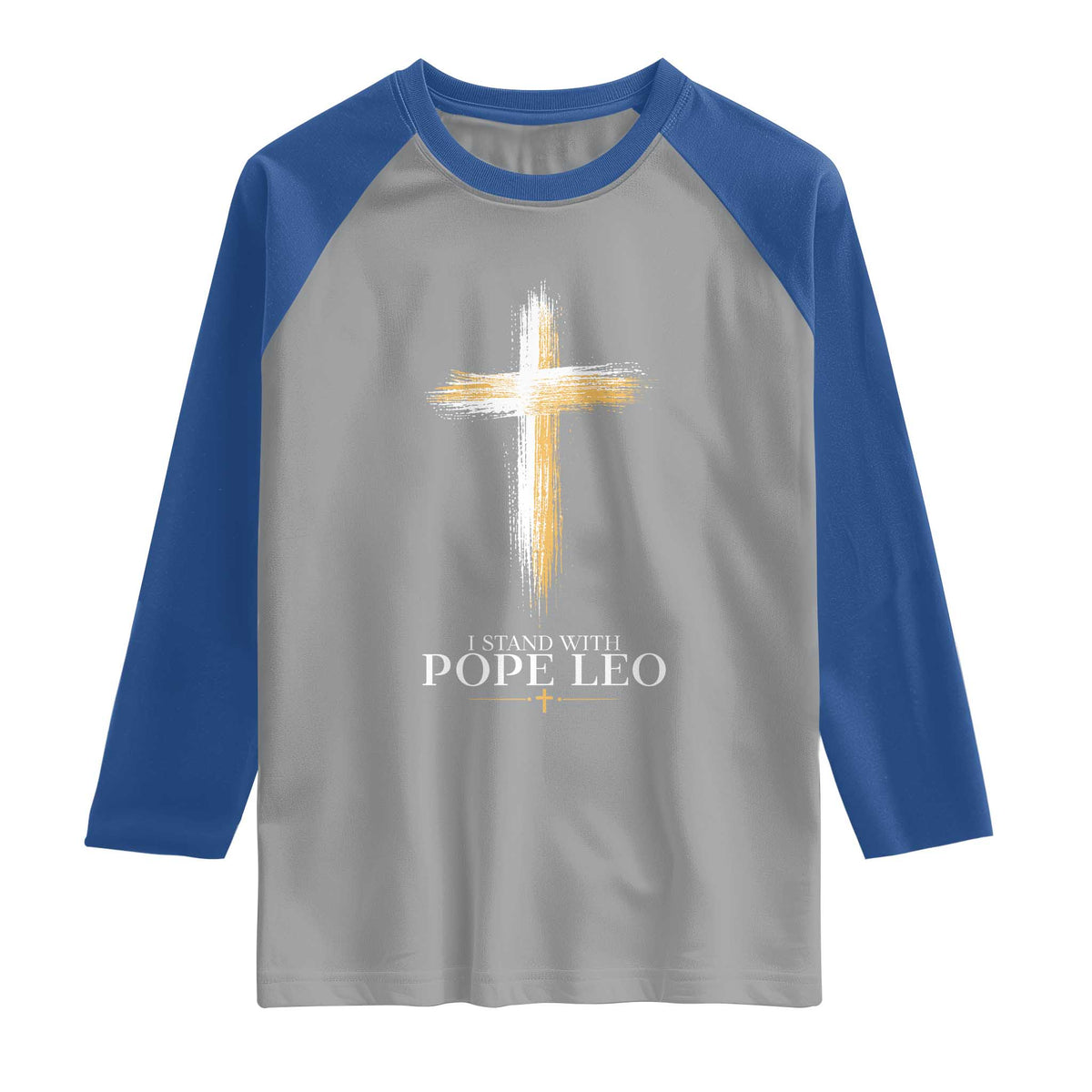 I Stand With Pope Leo Brushstroke Cross Raglan Shirt Religious Christian Witness TS02 Sport Gray Royal Print Your Wear