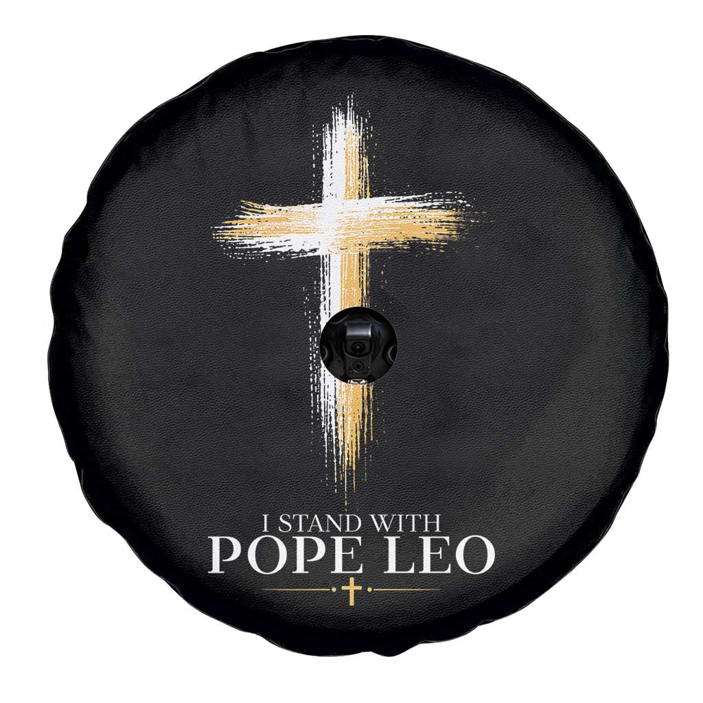 I Stand With Pope Leo Brushstroke Cross Spare Tire Cover Religious Christian Witness TS02 Print Your Wear