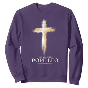 I Stand With Pope Leo Brushstroke Cross Sweatshirt Religious Christian Witness TS02 Purple Print Your Wear