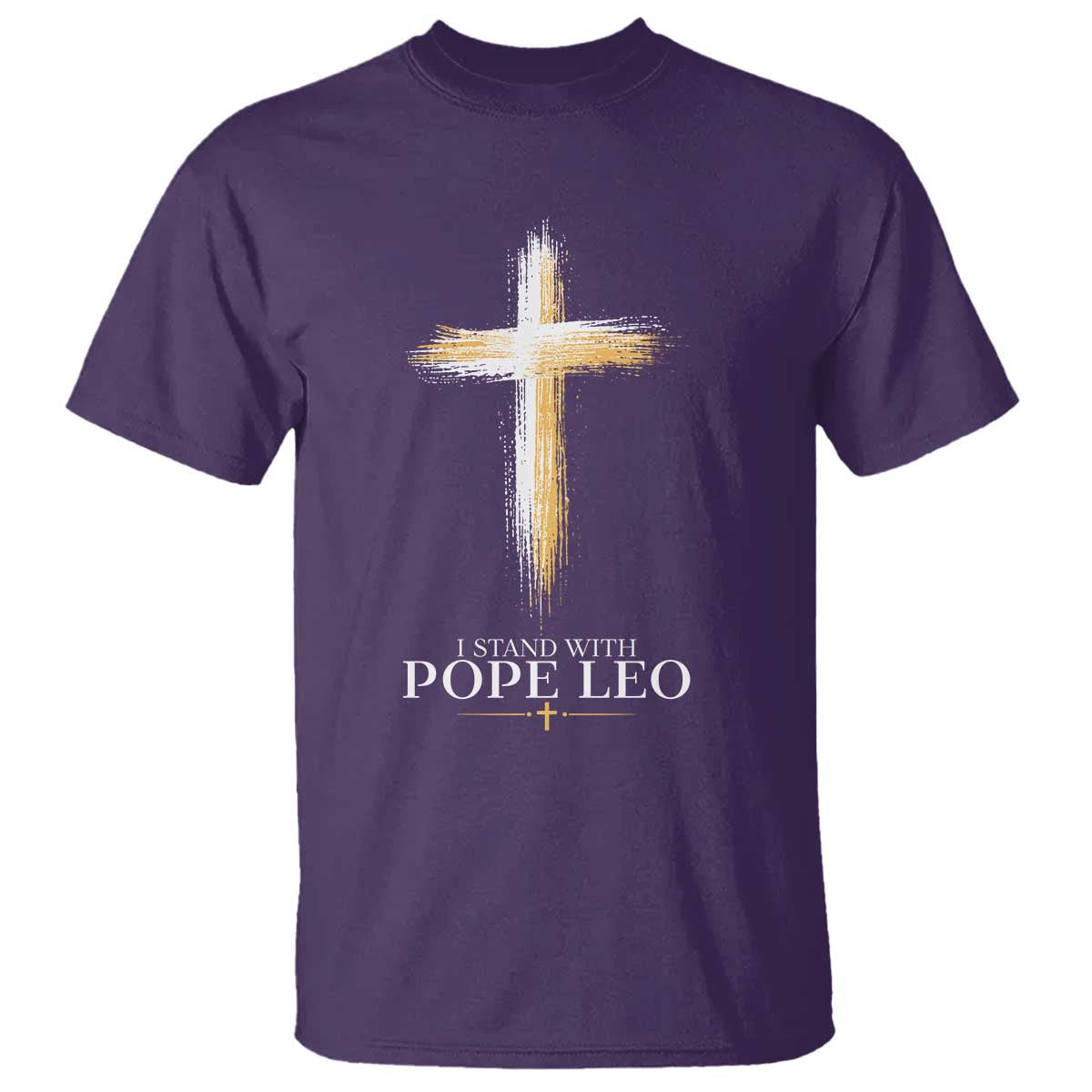 I Stand With Pope Leo Brushstroke Cross T Shirt Religious Christian Witness TS02 Purple Print Your Wear