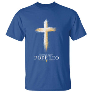 I Stand With Pope Leo Brushstroke Cross T Shirt Religious Christian Witness TS02 Royal Blue Print Your Wear