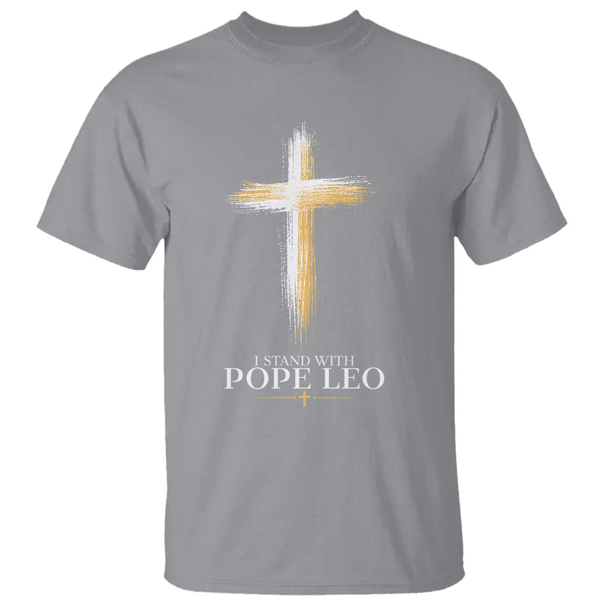 I Stand With Pope Leo Brushstroke Cross T Shirt Religious Christian Witness TS02 Sport Gray Print Your Wear