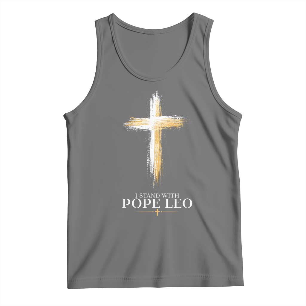 I Stand With Pope Leo Brushstroke Cross Tank Top Religious Christian Witness TS02 Black Heather Print Your Wear