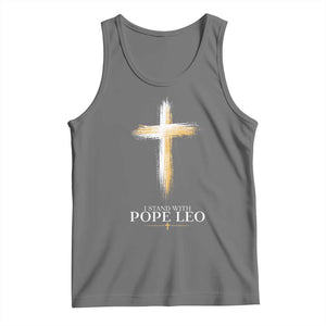 I Stand With Pope Leo Brushstroke Cross Tank Top Religious Christian Witness TS02 Black Heather Print Your Wear