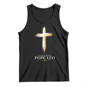 I Stand With Pope Leo Brushstroke Cross Tank Top Religious Christian Witness TS02 Black Print Your Wear