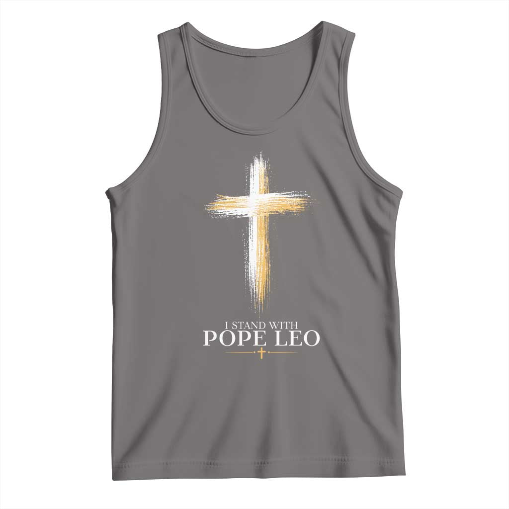 I Stand With Pope Leo Brushstroke Cross Tank Top Religious Christian Witness TS02 Deep Heather Print Your Wear