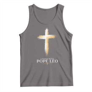 I Stand With Pope Leo Brushstroke Cross Tank Top Religious Christian Witness TS02 Deep Heather Print Your Wear