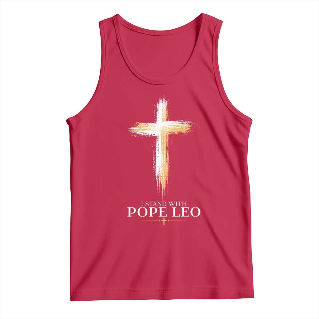 I Stand With Pope Leo Brushstroke Cross Tank Top Religious Christian Witness TS02 Red Print Your Wear