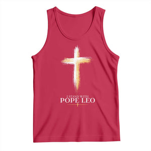 I Stand With Pope Leo Brushstroke Cross Tank Top Religious Christian Witness TS02 Red Print Your Wear