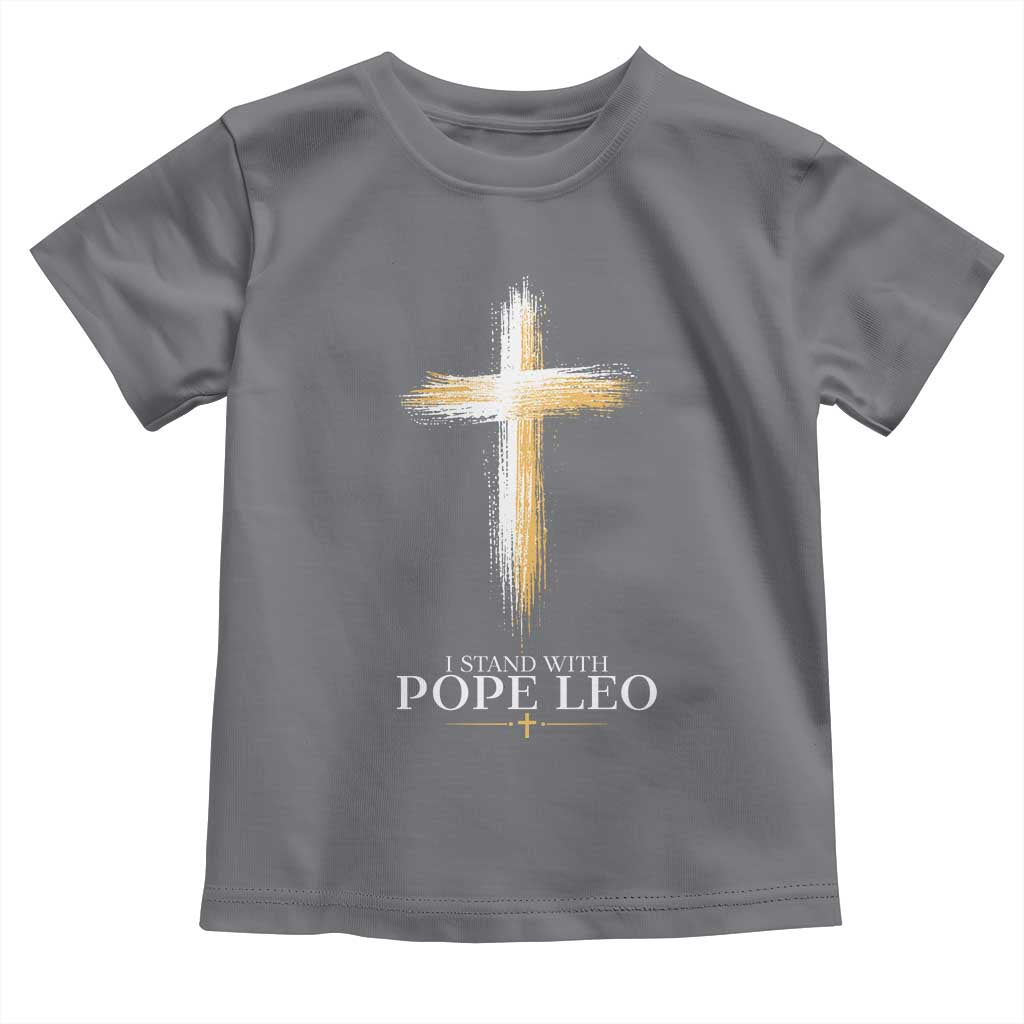 I Stand With Pope Leo Brushstroke Cross Toddler T Shirt Religious Christian Witness TS02 Charcoal Print Your Wear