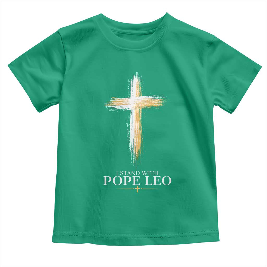 I Stand With Pope Leo Brushstroke Cross Toddler T Shirt Religious Christian Witness TS02 Irish Green Print Your Wear