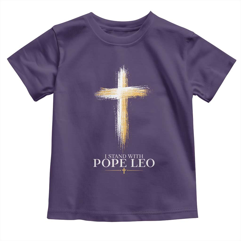 I Stand With Pope Leo Brushstroke Cross Toddler T Shirt Religious Christian Witness TS02 Purple Print Your Wear