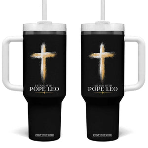 I Stand With Pope Leo Brushstroke Cross Tumbler With Handle Religious Christian Witness TS02 One Size: 40 oz Black Print Your Wear