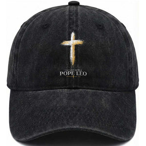 I Stand With Pope Leo Brushstroke Cross Washed Cotton Baseball Cap Religious Christian Witness TS02 Print Your Wear