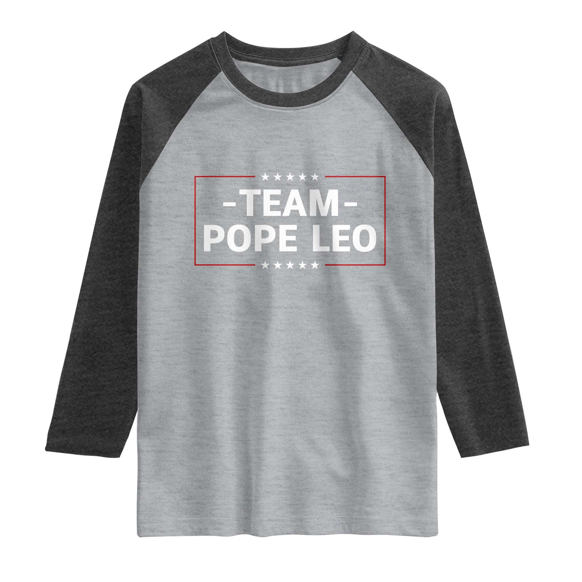 Team Pope Leo XIV Raglan Shirt Catholic Pride Religious Faith Solidarity TS02 Heather Gray Heather Charcoal Print Your Wear