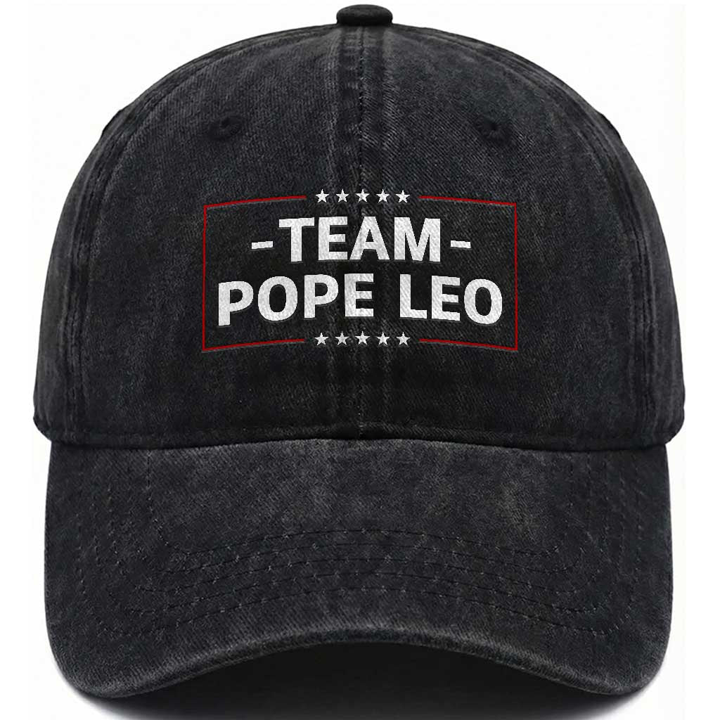 Team Pope Leo XIV Washed Cotton Baseball Cap Catholic Pride Religious Faith Solidarity TS02 Print Your Wear