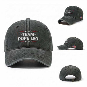 Team Pope Leo XIV Washed Cotton Baseball Cap Catholic Pride Religious Faith Solidarity TS02 Washed Cap Universal Fit Dark Green Print Your Wear