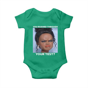 Funny You Rushed Through Your Test Doll Face Meme Baby Onesie Teacher Reaction Humor Testing Day TS02 Irish Green Print Your Wear