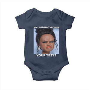 Funny You Rushed Through Your Test Doll Face Meme Baby Onesie Teacher Reaction Humor Testing Day TS02 Navy Print Your Wear