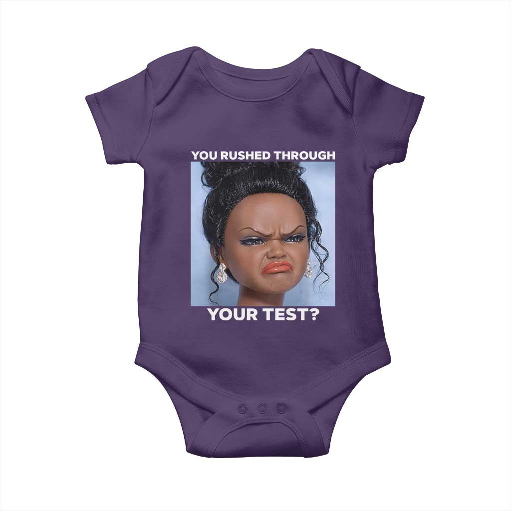 Funny You Rushed Through Your Test Doll Face Meme Baby Onesie Teacher Reaction Humor Testing Day TS02 Purple Print Your Wear