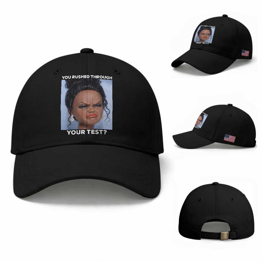 Funny You Rushed Through Your Test Doll Face Meme Baseball Cap Teacher Reaction Humor Testing Day TS02 Baseball Cap Universal Fit Black Print Your Wear