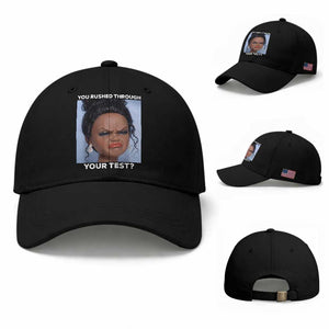 Funny You Rushed Through Your Test Doll Face Meme Baseball Cap Teacher Reaction Humor Testing Day TS02 Baseball Cap Universal Fit Black Print Your Wear