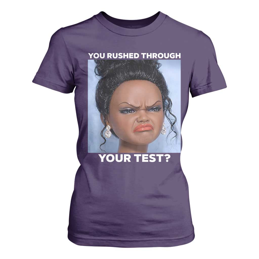 Funny You Rushed Through Your Test Doll Face Meme T Shirt For Women Teacher Reaction Humor Testing Day TS02 Purple Print Your Wear