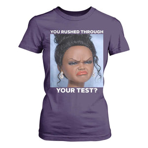 Funny You Rushed Through Your Test Doll Face Meme T Shirt For Women Teacher Reaction Humor Testing Day TS02 Purple Print Your Wear