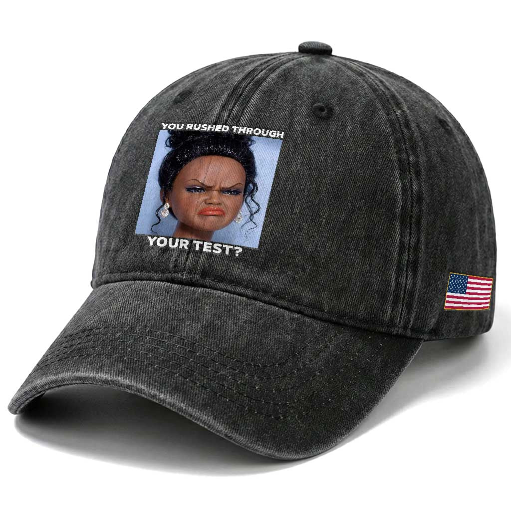 Funny You Rushed Through Your Test Doll Face Meme Washed Cotton Baseball Cap Teacher Reaction Humor Testing Day TS02 Print Your Wear