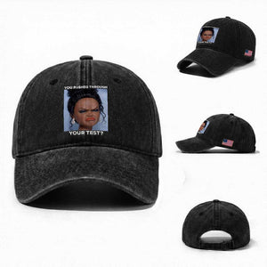 Funny You Rushed Through Your Test Doll Face Meme Washed Cotton Baseball Cap Teacher Reaction Humor Testing Day TS02 Washed Cap Universal Fit Black Print Your Wear
