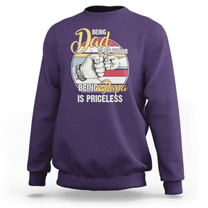 Funny Dad Sweatshirt Being Dad Is An Honor Being Papa Is Priceless Father's Day TS02 Purple Print Your Wear