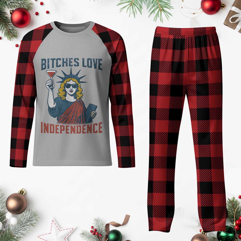 Funny 4th of July Statue of Liberty Cocktail Plaid Pajama Set Retro Bitches Love Independence TS02 Buffalo Plaid Print Your Wear