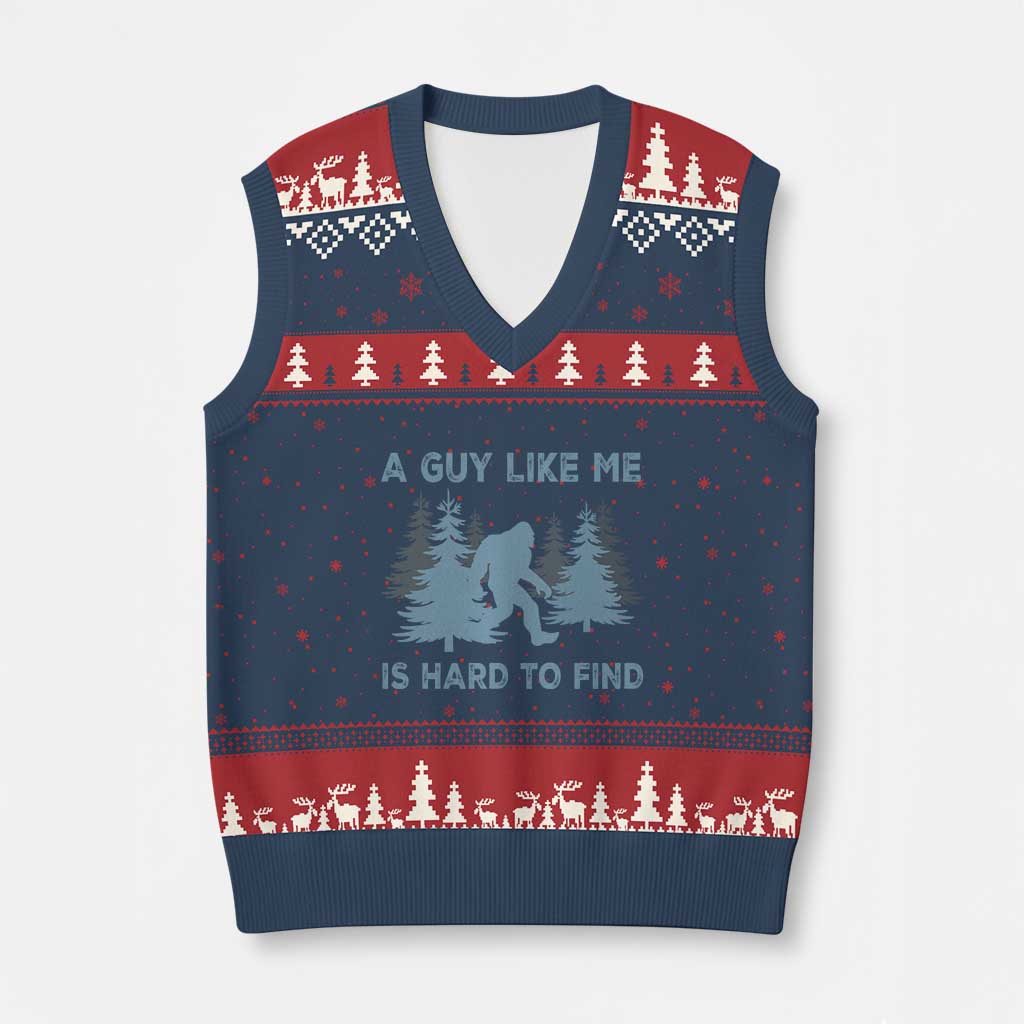 Funny Bigfoot Sasquatch V-Neck Knit Sweater Vest A Guy Like Me Is Hard To Find Forest Silhouette TS02 Navy Red Print Your Wear