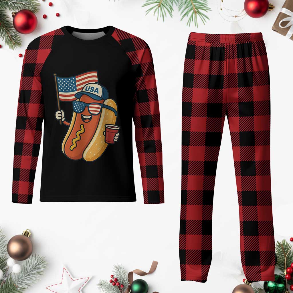 Cool Patriotic Hot Dog Plaid Pajama Set Funny 4th of July Cookout 4th of July American Flag TS02 Buffalo Plaid Print Your Wear