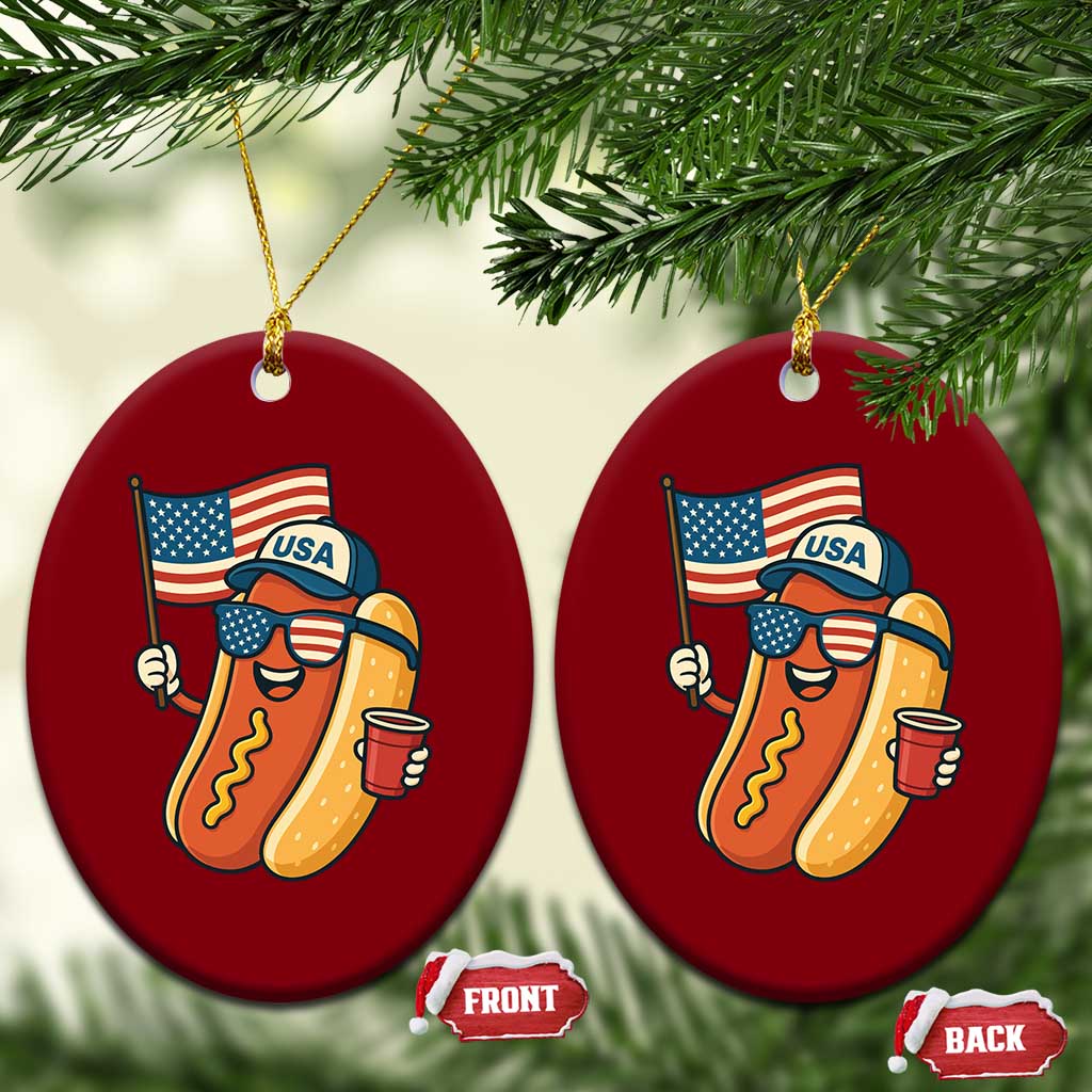 Cool Patriotic Hot Dog Ceramic Ornament Funny 4th of July Cookout 4th of July American Flag TS02 Print Your Wear