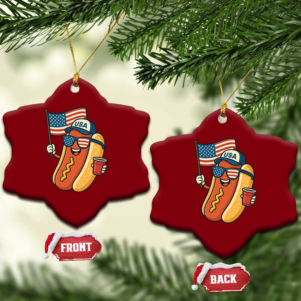 Cool Patriotic Hot Dog Ceramic Ornament Funny 4th of July Cookout 4th of July American Flag TS02 Print Your Wear
