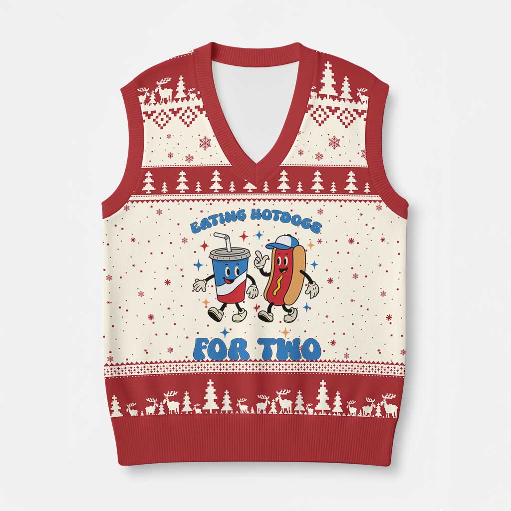 Eating Hotdogs for Two V-Neck Knit Sweater Vest Cute Pregnancy Announcement Patriotic 4th Of July TS02 Beige Red Print Your Wear
