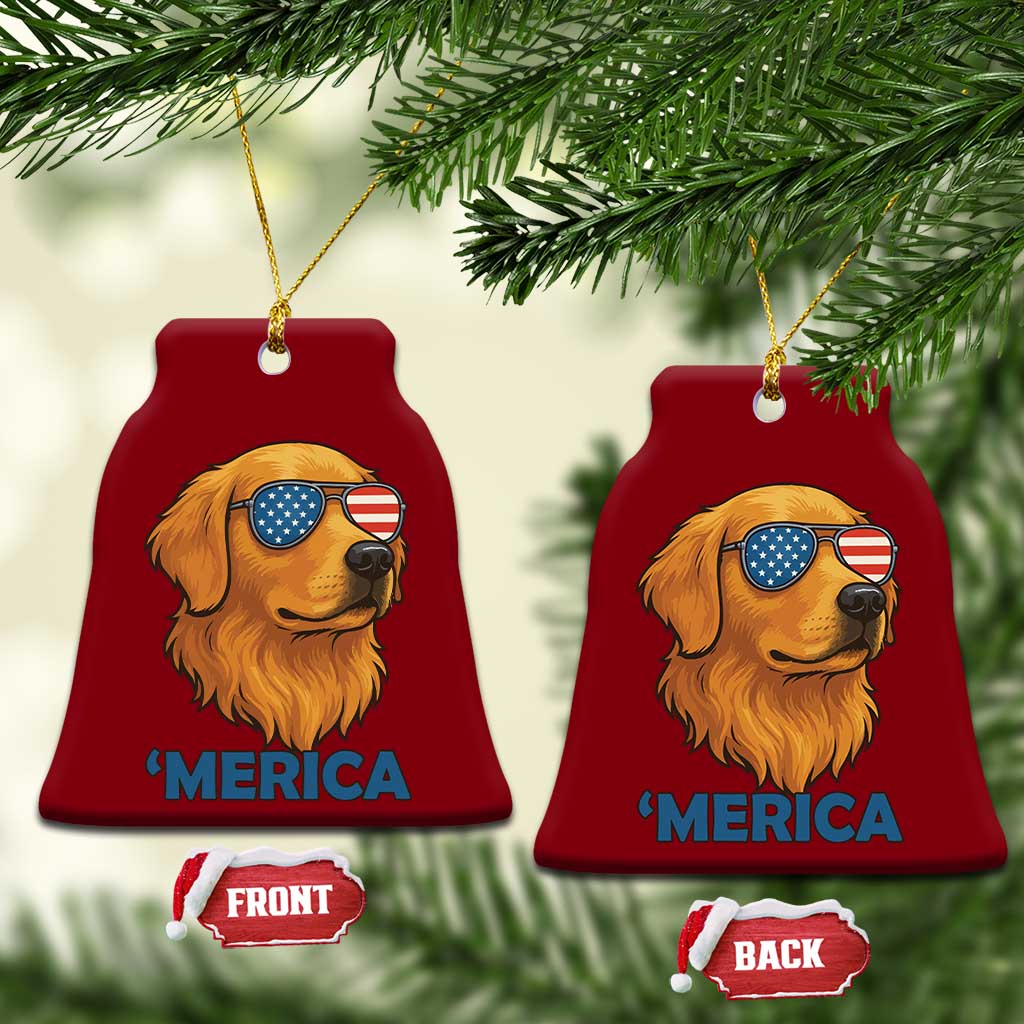 Patriotic Dog 'Merica Ceramic Ornament Golden Retriever Sunglasses Funny 4th Of July TS02 Print Your Wear