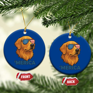 Patriotic Dog 'Merica Ceramic Ornament Golden Retriever Sunglasses Funny 4th Of July TS02 1pc Blue Print Your Wear