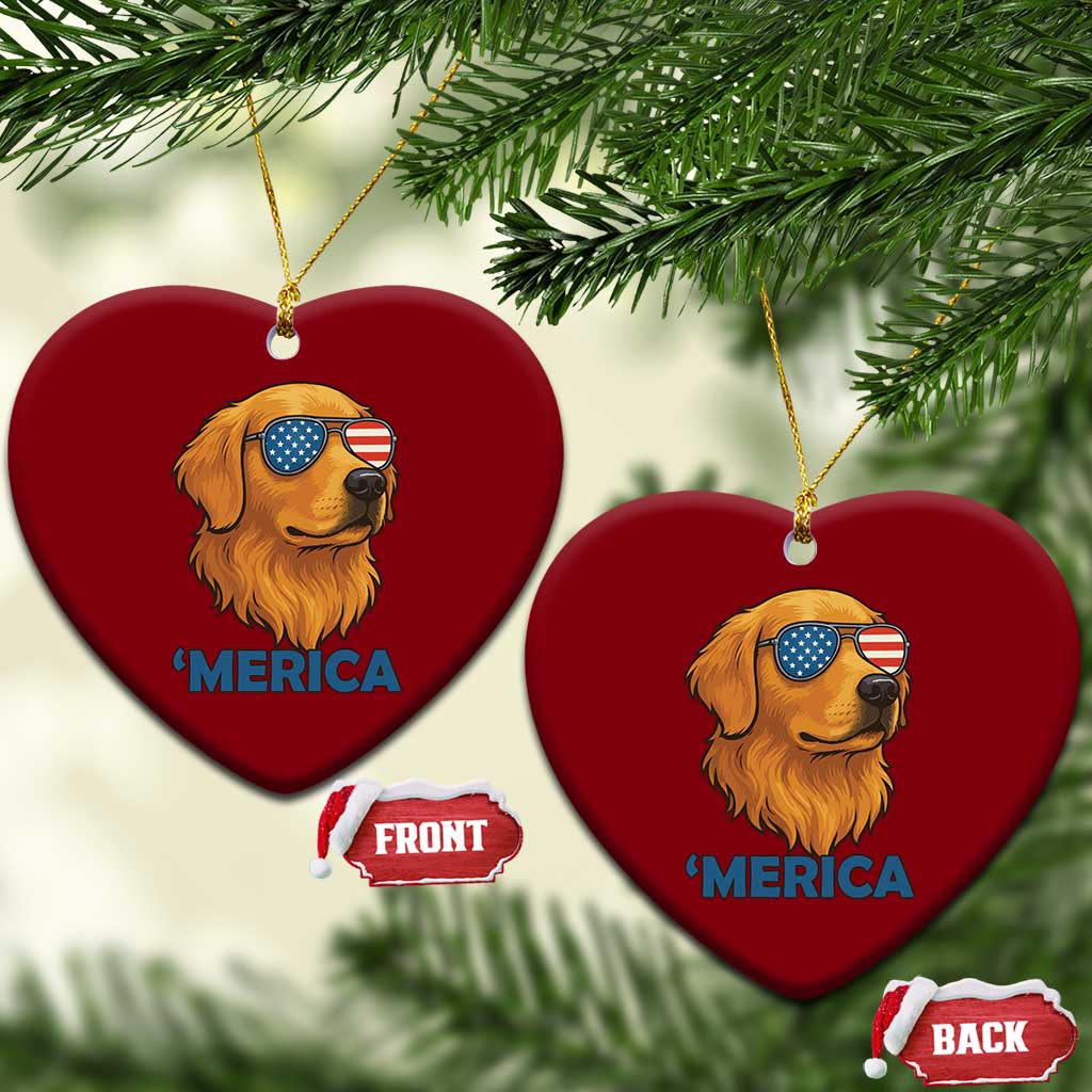 Patriotic Dog 'Merica Ceramic Ornament Golden Retriever Sunglasses Funny 4th Of July TS02 Print Your Wear