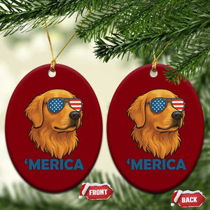 Patriotic Dog 'Merica Ceramic Ornament Golden Retriever Sunglasses Funny 4th Of July TS02 Print Your Wear