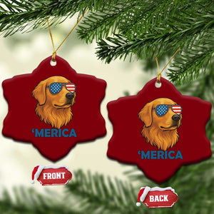 Patriotic Dog 'Merica Ceramic Ornament Golden Retriever Sunglasses Funny 4th Of July TS02 Print Your Wear