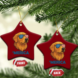 Patriotic Dog 'Merica Ceramic Ornament Golden Retriever Sunglasses Funny 4th Of July TS02 Print Your Wear