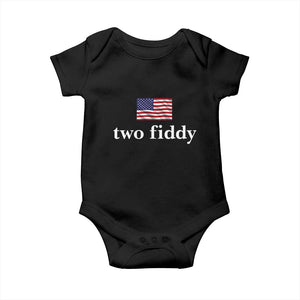 Two Fiddy America 250th Anniversary Minimalist Baby Onesie Funny US American Flag Slang 1776 to 2026 Semiquincentennial