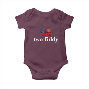 Two Fiddy America 250th Anniversary Minimalist Baby Onesie Funny US American Flag Slang 1776 to 2026 Semiquincentennial