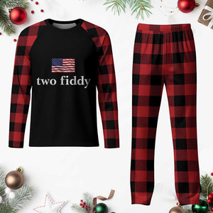 Two Fiddy America 250th Anniversary Minimalist Plaid Pajama Set Funny US American Flag Slang 1776 to 2026 Semiquincentennial