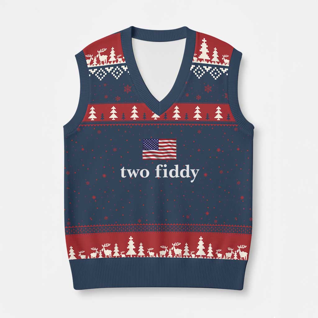 Two Fiddy America 250th Anniversary Minimalist V-Neck Knit Sweater Vest Funny US American Flag Slang 1776 to 2026 Semiquincentennial TS02 Navy Red Print Your Wear