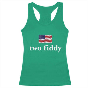 Two Fiddy America 250th Anniversary Minimalist Racerback Tank Top Funny US American Flag Slang 1776 to 2026 Semiquincentennial